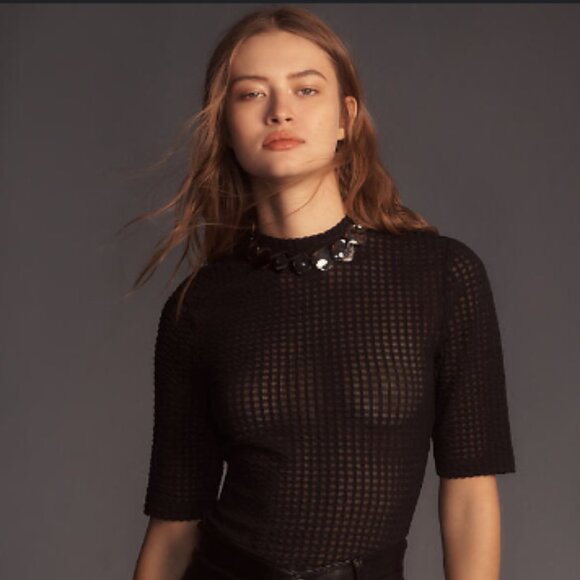 Brand New Maeve Sheer Mesh Mock-Neck Top - Picture 7 of 7